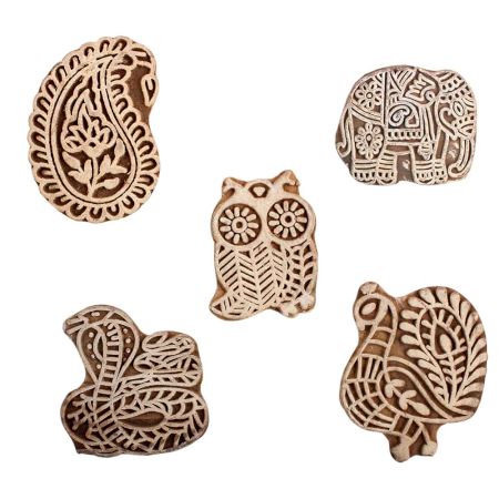 Set of 5 Piece New Mix Wooden Printing Block